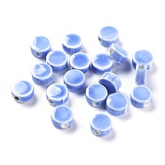 Handmade Porcelain Beads, Bright Glazed Porcelain, Flat Round, Cornflower Blue, 8~8.5x4~4.5mm, Hole: 2mm(X-PORC-S496-B12-8mm)