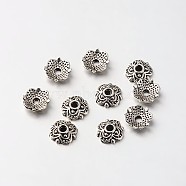 Tibetan Style Alloy Flower Bead Caps, Antique Silver, 8x2mm, Hole: 1mm(TIBEB-O004-02)