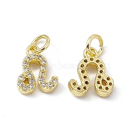 Real 18K Gold Plated Brass Micro Pave Clear Cubic Zirconia Charms, with Jump Ring, Constellation Charm, Leo, 11.5x9x2.5mm, Hole: 3.4mm(KK-E068-VB411-5)