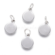 304 Stainless Steel Charms, with Jump Rings, Blank Stamping Tag, Flat Round, Stainless Steel Color, 10.5x8x0.8mm, Hole: 3.5mm(EJEW-L238-02A-P)