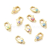 Brass Lobster Claw Clasps, with Enamel, Real 18K Gold Plated, Long-Lasting Plated, Evil Eye Pattern, Mixed Color, 20x16x2mm, Hole: 2~3mm(KK-E075-01G)