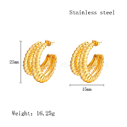304 Stainless Steel Stud Earrings, Split Earrings, Real 18K Gold Plated, 25x15mm(TA6291-1)