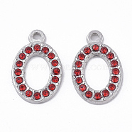 304 Stainless Steel Pendants, with Rhinestone, Oval, Light Siam, 18.5x11.5x2mm, Hole: 1.6mm(STAS-T050-004G)