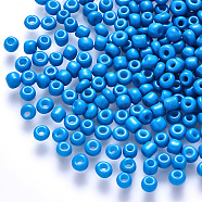 12/0 Baking Paint Glass Round Seed Beads, Dodger Blue, 1.5~2x1.5mm, Hole: 0.5~1mm, about 30000pcs/pound(SEED-S036-01A-11)