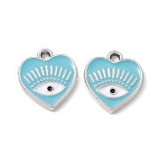Alloy Enamel Pendants, Platinum, Heart with Eye Charm, Sky Blue, 14.5x13x1.5mm, Hole: 1.6mm(X-ENAM-K066-08G)
