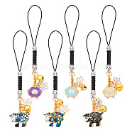 Sheep Alloy Enamel Pendant Decoration, with Nylon Cord Loops and Iron Bell Charms, Mixed Color, 98~104mm, 2 style, 3pcs/style, 6pcs/set(HJEW-AB00478)