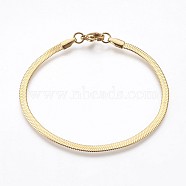 Ion Plating(IP) 304 Stainless Steel Herringbone Chain Bracelets, with Lobster Claw Clasps, Golden, 7-1/4 inch(18.5cm), 3mm(BJEW-P236-15G)