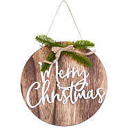 Gorgecraft Wooden Pendant Decorations, Mediterranean Style, Flat Round with Merry Christmas, BurlyWood, 46cm(AJEW-GF0002-33)