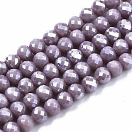 Opaque Glass Beads Strands, AB Color Plated, Faceted, Teardrop, Medium Purple, 4.5x4.5mm, Hole: 1mm, about 99~101pcs/strand, 17.64 inch~18.03 inch(44.8cm~45.8cm)(EGLA-T008-16G)
