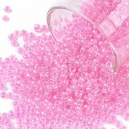 12/0 Glass Seed Beads, Transparent Inside Colours Luster, Round Hole, Round, Hot Pink, 12/0, 2~2.5x1.5~2mm, Hole: 0.8mm, about 6666pcs/100g(X1-SEED-A015-2mm-2220)