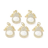 Rack Plating Brass Micro Pave Cubic Zirconia Fruit Pendants, Synthetic Opal Pineapple Charms with Jump Ring, Cadmium Free & Lead Free, Long-Lasting Plated, Real 18K Gold Plated, Snow, 20.5x16.5x3.5mm, Hole: 3.5mm(KK-C041-08G)