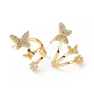 Clear Cubic Zirconia Butterfly Stud Earrings, Brass Jewelry for Women, Golden, 20x15mm, Pin: 0.8mm(EJEW-C040-07G)