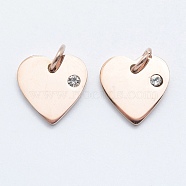 316 Surgical Stainless Steel Pendants, with Cubic Zirconia, Heart, Clear, Real Rose Gold Plated, 12x12x2mm, Hole: 3mm(STAS-K178-05RG)