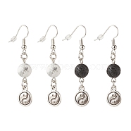 2Pair 2 Style Natural Lava Rock & Howlite with Yin Yang Long Dangle Earrings, Brass Jewelry for Women, 49~50mm, Pin: 0.7mm, 1 Pair/style(EJEW-JE04962-02)