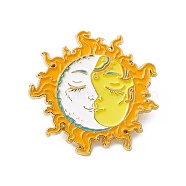 Sun with Moon Enamel Pin, Golden Brass Brooch for Backpack Clothes, Gold, 34.5x36x2mm, Pin: 1.3mm.(JEWB-D012-10)