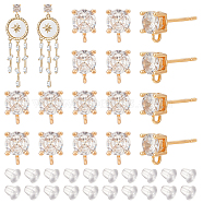 20Pcs Brass Stud Earring Findings, with Vertical Loops & Clear Cubic Zirconia, Triangle & Flat Round, with 40Pcs Plastic Ear Nuts, Real 18K Gold Plated, 7.5x5mm, Hole: 1.5mm, Pin: 0.7mm(KK-BC0009-64)