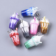 Resin Pendants, Imitation Ice Cream Bubble Tea Charms, with Platinum Tone Iron Loop and Polymer Clay, Mixed Color, 24~26x13mm, Hole: 1.8mm(CRES-S359-19)
