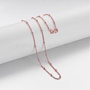 Brass Chain Necklaces, Curb Chain, with Lobster Clasps, Rose Gold, 16.8 inch(MAK-F013-07RG)