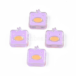 Transparent Acrylic Beads, with Enamel, Square with Duck, Violet, 24x23x8mm, Hole: 3mm(ACRC-S039-09D)