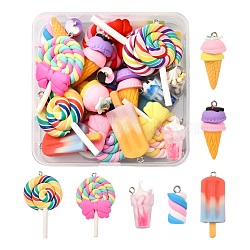 Food Shape Pendant Set for DIY Jewelry Making Finding Kit, Including Ice Cream & Lollipop & Marshmallow Polymer Clay Pendamts, Ice Cream Resin Pendants, Mixed Color, 26pcs/box(DIY-FS0002-44)