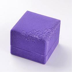 Square Velvet Ring Boxes, Flower Pattern, Jewelry Gift Boxes, Mauve, 6x6x5cm(VBOX-D004-02)