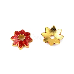 Multi-Petal Alloy Enamel Bead Caps, Flower, Red, 10x9x2.5mm, Hole: 1.4mm(ENAM-WH0063-03D)