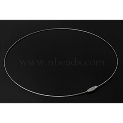 Steel Necklace Making, with Brass Screw Clasps, Platinum, Inner Diameter: 145mm, 4x12.5mm, 1mm(SW042-01)