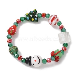 Christmas Tree & Snowman & Gift Box Lampwork & Glass Stretch Bracelets for Women, Colorful, Inner Diameter: 2-1/4 inch(5.75cm)(BJEW-TA00258)