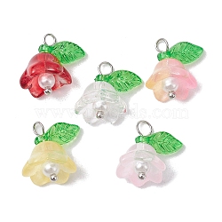Mixed Color Glass Pearl & Acrylic Charms, Lily Flower, Platinum, 14x13x10mm, Hole: 2mm(PALLOY-JF02567-01)