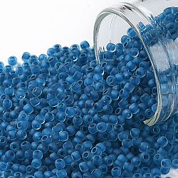TOHO Round Seed Beads, Japanese Seed Beads, (932FM) Dark Blue Lined Aqua Matte, 11/0, 2.2mm, Hole: 0.8mm, about 3000pcs/10g(X-SEED-TR11-0932FM)