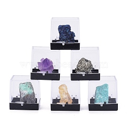 Nuggets Natural Gemstone Rough Raw Stone Home Display Decorations, with Packing Box, (include Pyrite & Amethyst & Emerald & Amazonite & Kobayi & Azurite), 24~32x16~22x13~16mm, 6pcs/box(DJEW-F011-01)