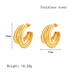 304 Stainless Steel Stud Earrings, Split Earrings, Real 18K Gold Plated, 25x15mm(TA6291-1)