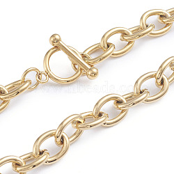 304 Stainless Steel Cable Chains Necklaces, with Toggle Clasps, Golden, 18.11 inch(46cm)(NJEW-L173-010-G)