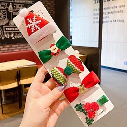 Christmas Theme Cloth Felt Fabric Alligator Hair Clip, with Alloy Clip, Mixed Color, 70x60x17mm(OHAR-R100-01D)