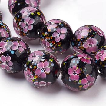 Handmade Inner Flower Lampwork Beads Strands, Round, Pearl Pink, 19~20mm, Hole: 2.5mm, 18pcs/strand, 12.99 inch