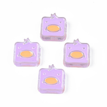 Transparent Acrylic Beads, with Enamel, Square with Duck, Violet, 24x23x8mm, Hole: 3mm