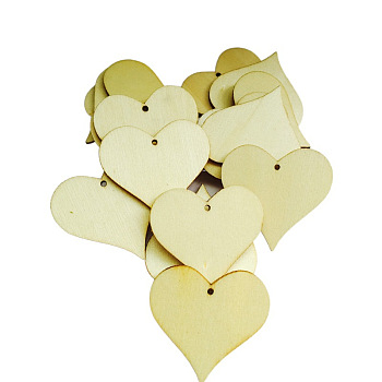 Unfinished Wood Heart Shape Discs Slices Pendants, Wood Pieces for DIY Embellishment Crafts, PapayaWhip, 2cm, 100pcs/bag