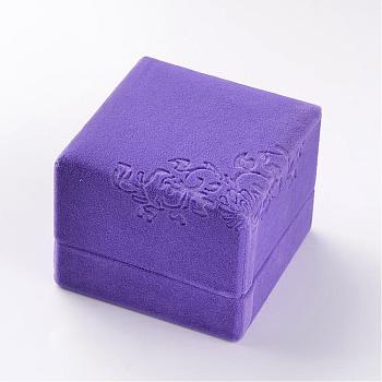 Square Velvet Ring Boxes, Flower Pattern, Jewelry Gift Boxes, Mauve, 6x6x5cm