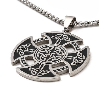 201 Stainless Steel Pendants Necklace, Flat Round, 23.62 inch(60cm)