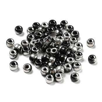 Glass Seed Beads, AB Color, Rondelle, Black, 4x3mm, Hole: 1.2mm,  20g/bag