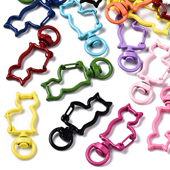 Spray Painted Eco-Friendly Alloy Swivel Snap Hooks Clasps, Cadmium Free & Nickel Free & Lead Free, Cat, Mixed Color, 40x20x7mm, Hole: 5x9mm