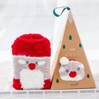 Coral Velvet Knitting Socks, Cartoon Crew Socks, Winter Warm Thermal Socks, Christmas, Santa Claus, 250mm