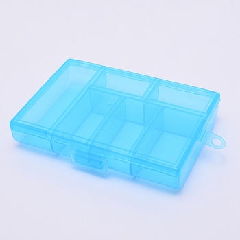 Transparent Plastic Bead Containers, with Hinged Lids, Rectangle, Deep Sky Blue, 13.5x8.7x2.4cm