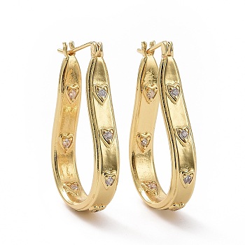 Clear Cubic Zirconia Teardrop with Star Hoop Earrings, Brass Jewelry for Women, Golden, 30x20x5mm, Pin: 0.7mm