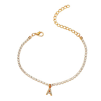 Fashionable and Creative Rhinestone Anklet Bracelets, English Letter A Hip-hop Creative Beach Anklet for Women, Golden