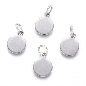 304 Stainless Steel Charms, with Jump Rings, Blank Stamping Tag, Flat Round, Stainless Steel Color, 10.5x8x0.8mm, Hole: 3.5mm