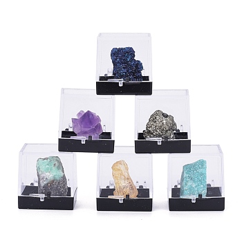 Nuggets Natural Gemstone Rough Raw Stone Home Display Decorations, with Packing Box, (include Pyrite & Amethyst & Emerald & Amazonite & Kobayi & Azurite), 24~32x16~22x13~16mm, 6pcs/box