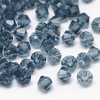 Imitation 5301 Bicone Beads, Transparent Glass Faceted Beads, Marine Blue, 4x3mm, Hole: 1mm, about 720pcs/bag