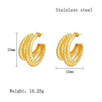 304 Stainless Steel Stud Earrings, Split Earrings, Real 18K Gold Plated, 25x15mm