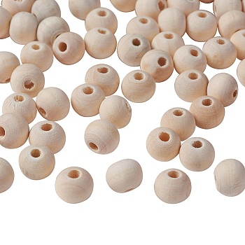 Unfinished Wood Beads, Natural Wooden Loose Beads Spacer Beads, Lead Free, Round, Moccasin, 8mm, Hole: 2~3mm